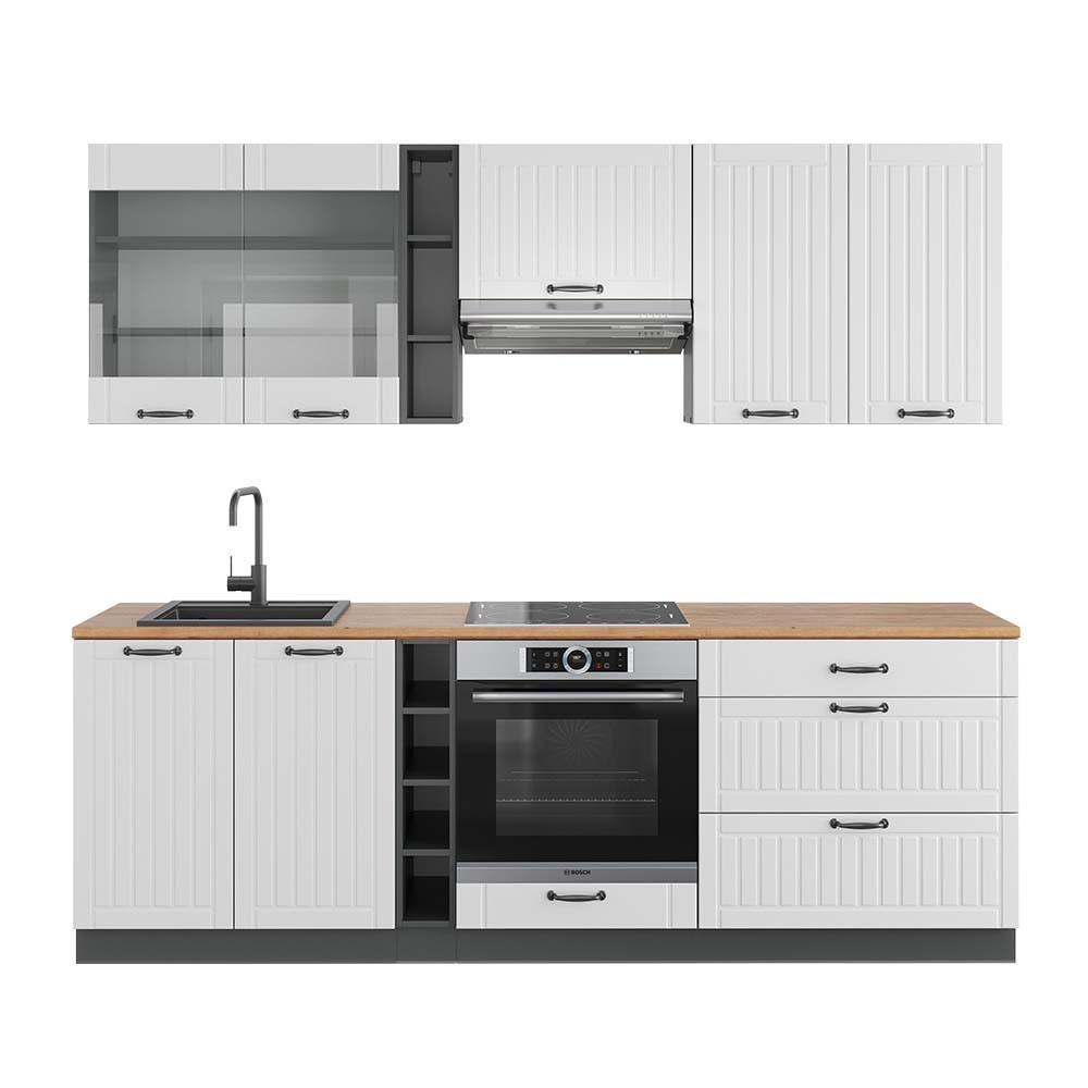 KÜCHENZEILE Fame-Line Weiß Landhaus/Anthrazit 235 cm, AP Eiche - Anthrazit/Weiß, Holzwerkstoff (235/81.6/60cm) - Vicco