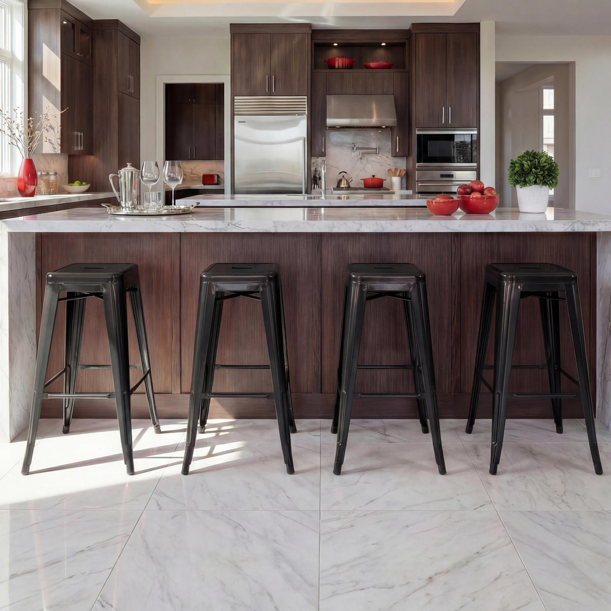 BARHOCKER METALL Schwarz 4er-Set - Schwarz, Metall (43/77/43cm) - MCW