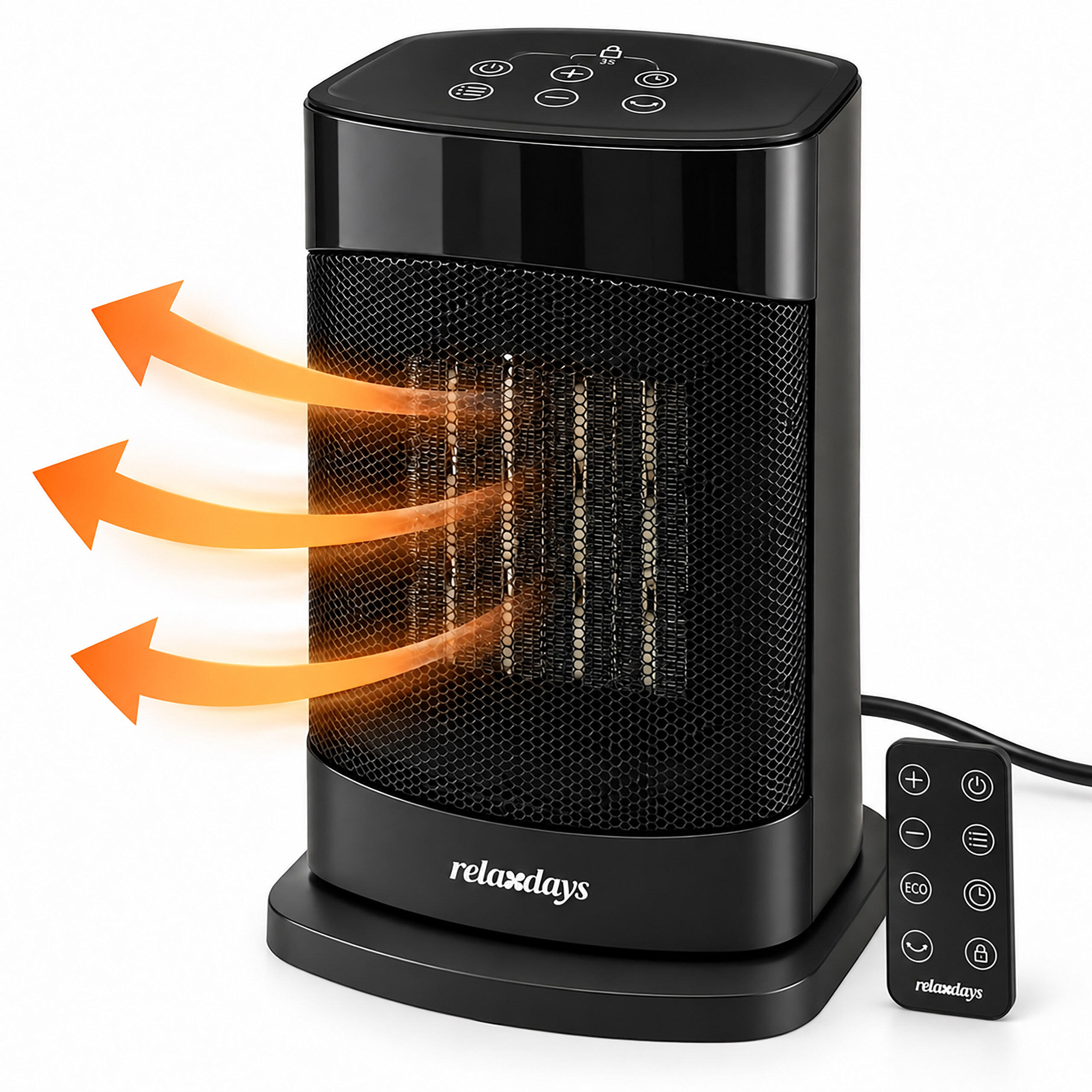 Relaxdays OHŘÍVAČ Černý PTC keramika 1500 W s dálkovým ovládáním