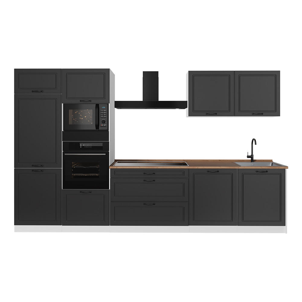 KÜCHENZEILE R-Line, Anthrazit Landhaus/Weiß, 340 cm Arbeitsplatte Goldkraft Eiche - Anthrazit/Weiß, Holzwerkstoff (340/206.8/60cm) - Vicco