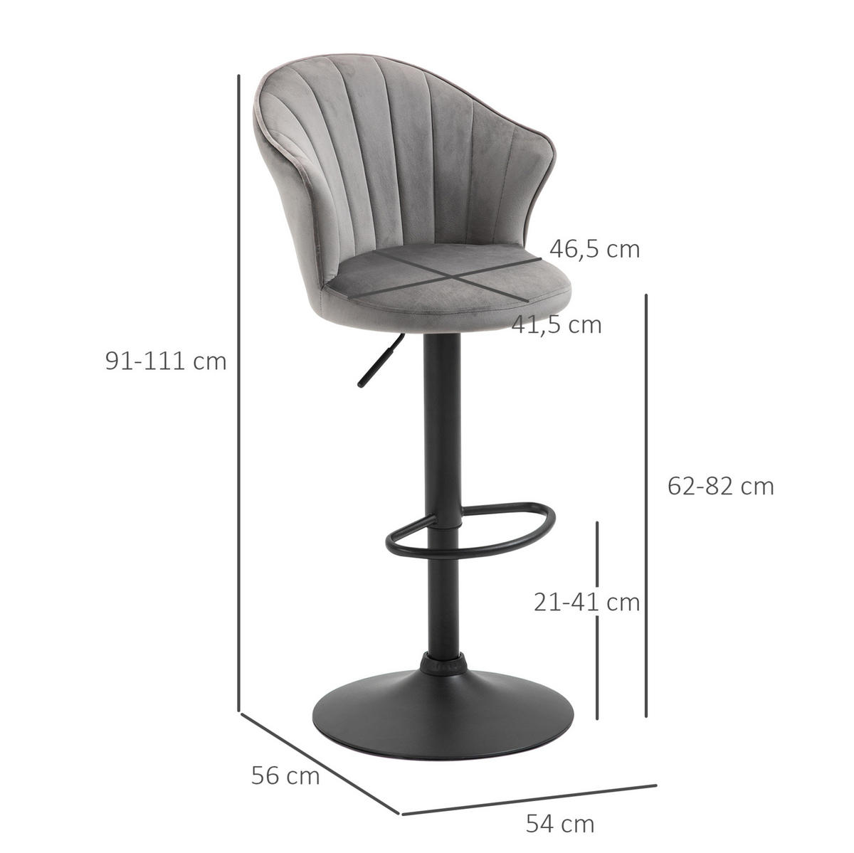 BARHOCKER 2er-Set höhenverstellbar drehbar Grau 54 x 56 x 91-111 cm - Grau, Metall (56/111/54cm) - Meubliv