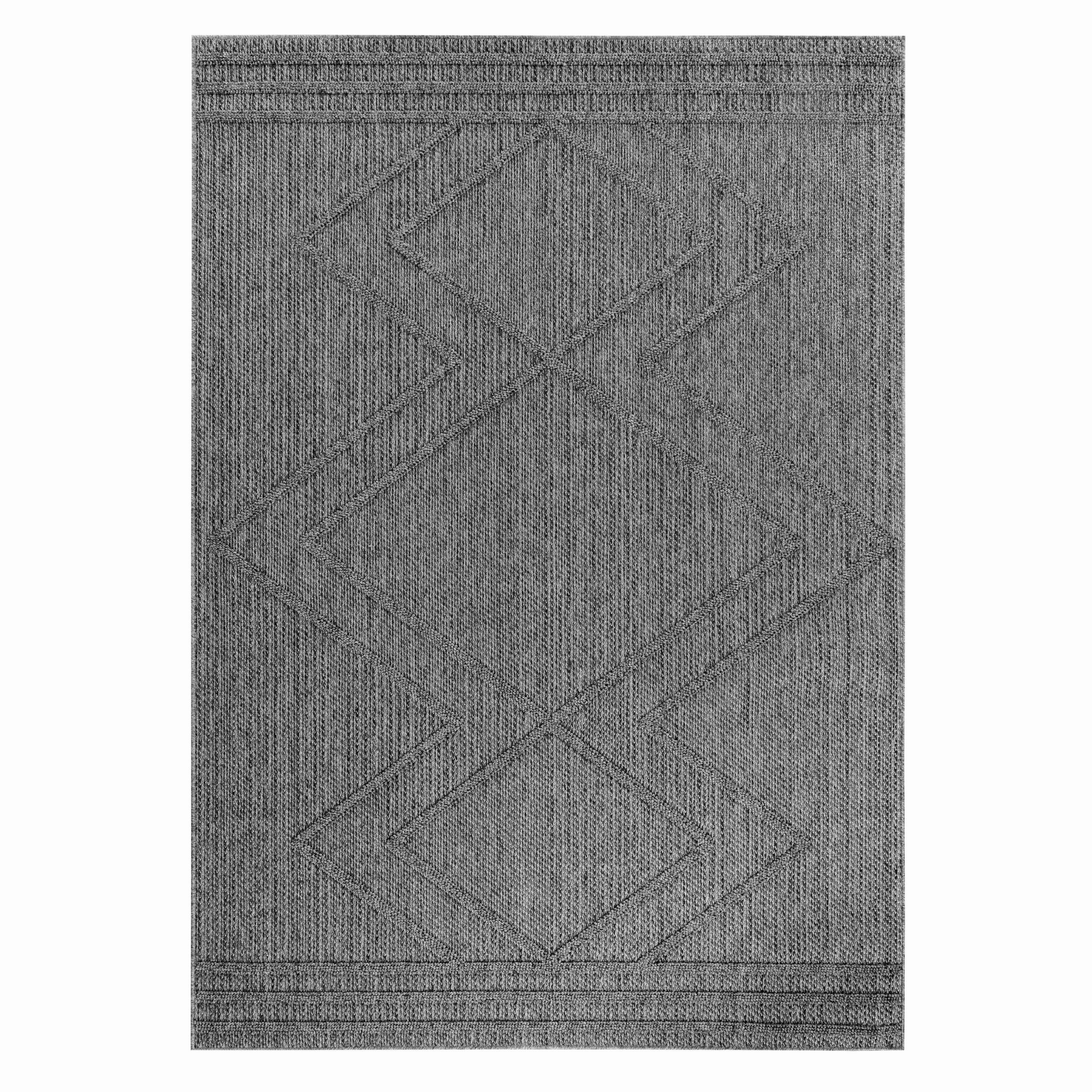 TEPPICH Outdoor Flachgewebe Boho-Muster Polypropylen Küche Grau Rechteckig 200x290 - Grau, Textil (200/290cm) - KADIMA DESIGN
