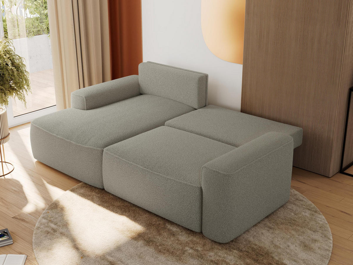 ECKSOFA BELLUNO L Hellgrau Boucle - Links - Hellgrau/Schwarz, Textil (144/233cm) - MKS
