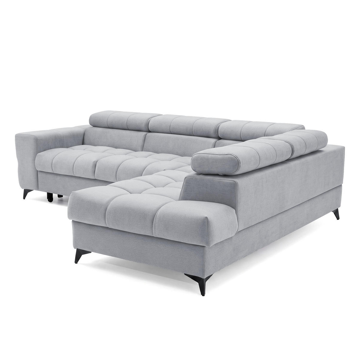 ECKSOFA PUDDING L Rechts mit Schlaffunktion 125x195 Velours Hellgrau - Hellgrau/Schwarz, Holz/Textil (275/203cm) - Muffo