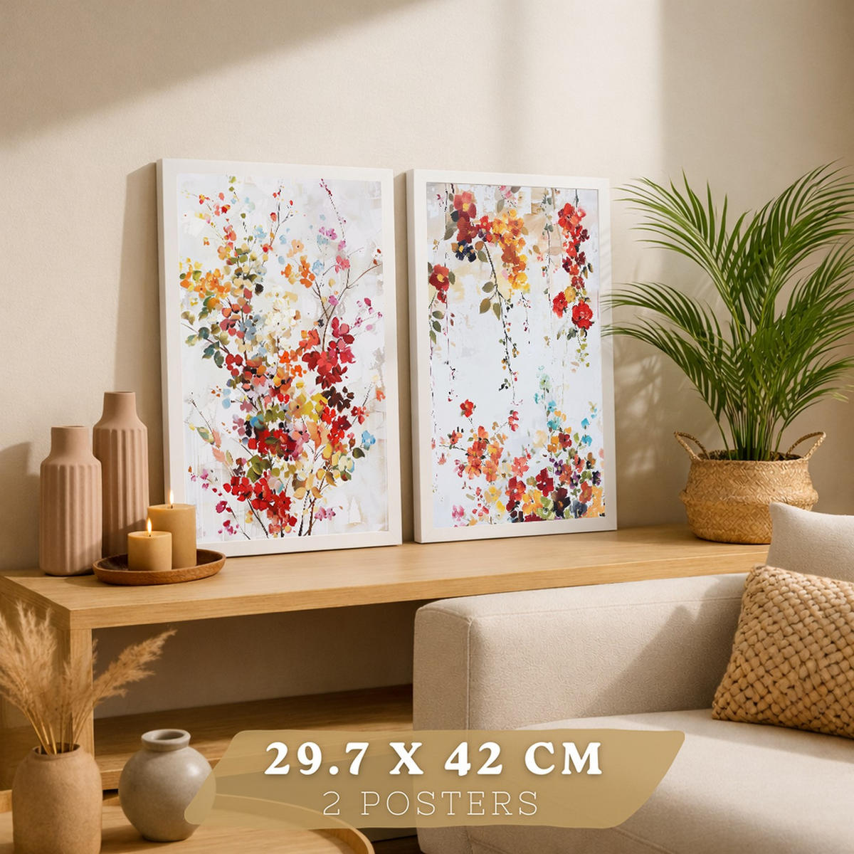 PLAKAT Sada 2 Květinové barvy A3 Bílý rám - bílá, papír (29.7/1/42cm) - Nacnic