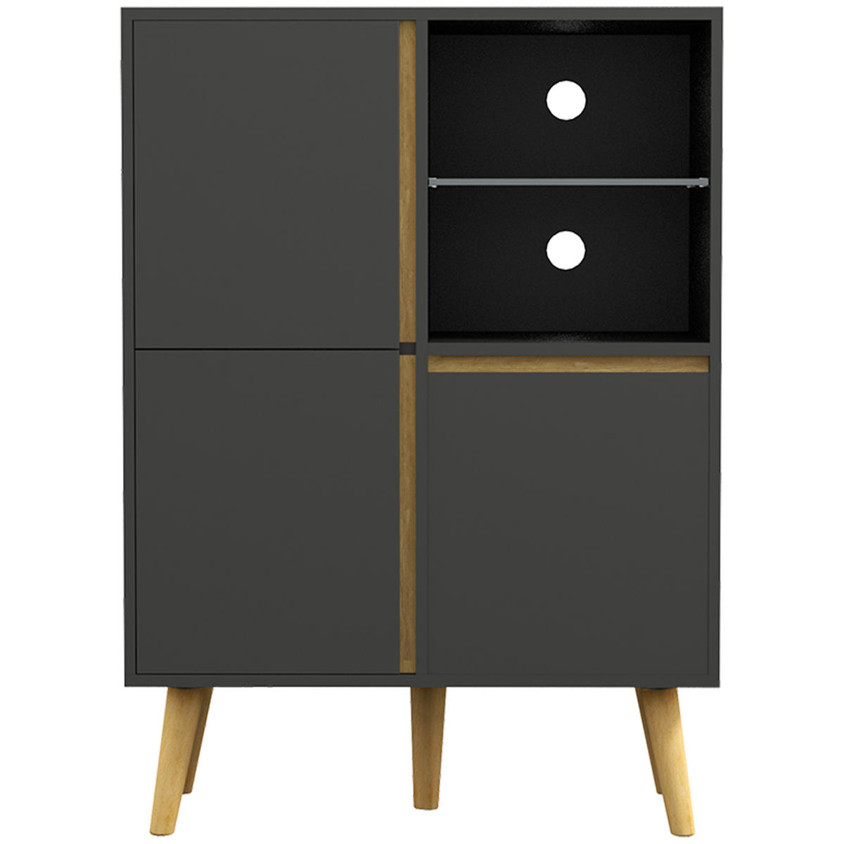 SIDEBOARD DE-11056 Verstellbare Böden & Massivholzfüße Dunkelgrau - Dunkelgrau, Holzwerkstoff (70/96.1/40cm) - ComfortXL