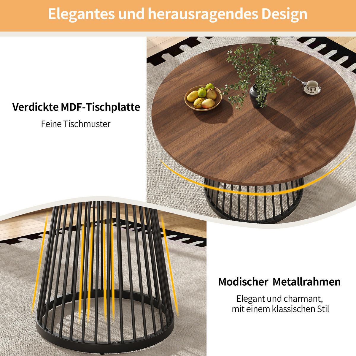 ESSTISCH, MDF Tischplatte & Metallgestell, 80/80/76 cm, Walnuss/Schwarz - Schwarz, Holzwerkstoff (80/80/76cm) - Redom