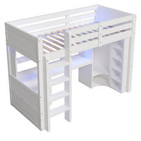 HOCHBETT 90/200 cm DE-04505, mit LED, Kleiderschrank und Schreibtisch in Weiß - Weiß, Holz/Holzwerkstoff (90/200cm) - ComfortXL