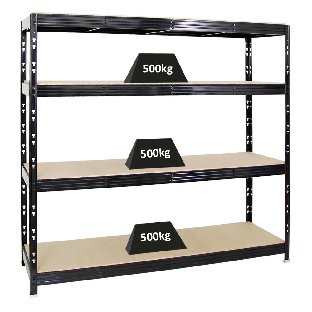 SCHWERLASTREGAL Rhino 180x200x60 cm 4 Spanplatten-Ebenen 16mm Fachlast 500 kg Schwarz - Schwarz, Metall (200/180/60cm) - PROREGAL