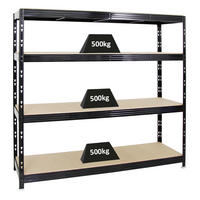 SCHWERLASTREGAL Rhino 180x200x60 cm 4 Spanplatten-Ebenen 16mm Fachlast 500 kg Schwarz - Schwarz, Metall (200/180/60cm) - PROREGAL