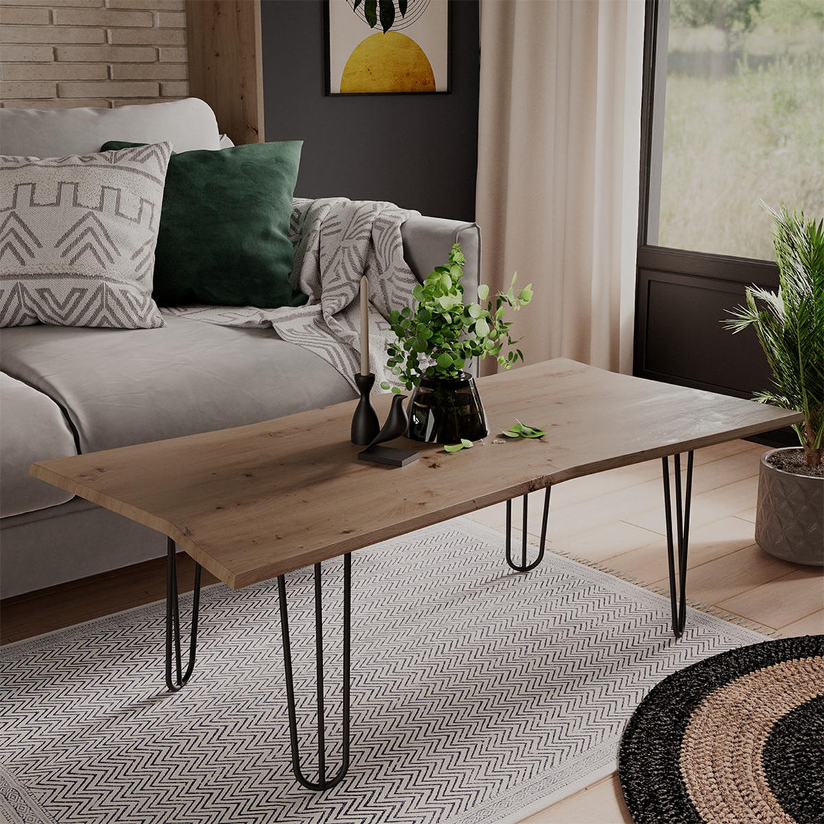 COUCHTISCH Yan Artisan 120 x 60 cm - Hellgrau, Holzwerkstoff (60/120/40cm) - Vicco