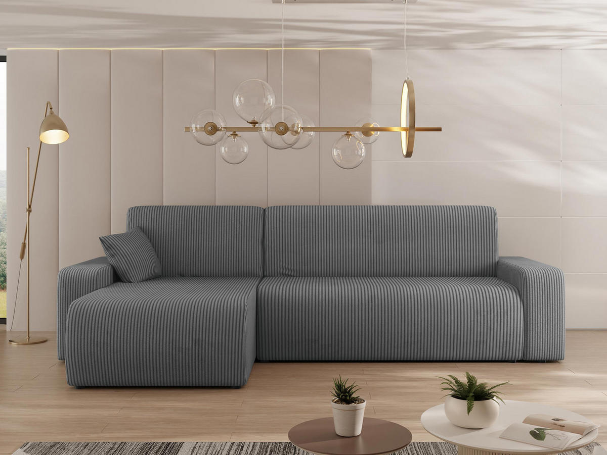 ECKSOFA Piano L Cord - Schwarz/Grau, Holz/Kunststoff (244/145cm) - MIRJAN24