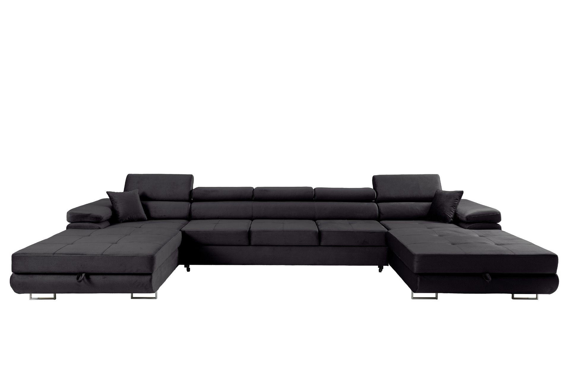 ECKSOFA U-Form ALONZO MAXI U mit Schlaffunktion 125x318 Velours Schwarz - Silberfarben/Schwarz, Holz/Textil (400/90/203cm) - Muffo
