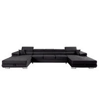 ECKSOFA U-Form ALONZO MAXI U mit Schlaffunktion 125x318 Velours Schwarz - Silberfarben/Schwarz, Holz/Textil (400/90/203cm) - Muffo