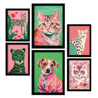 POSTER Set Mit 6 Rosa Haustiere A3 & A4 Schwarzer Rahmen - Schwarz, Papier (29/3cm) - Nacnic