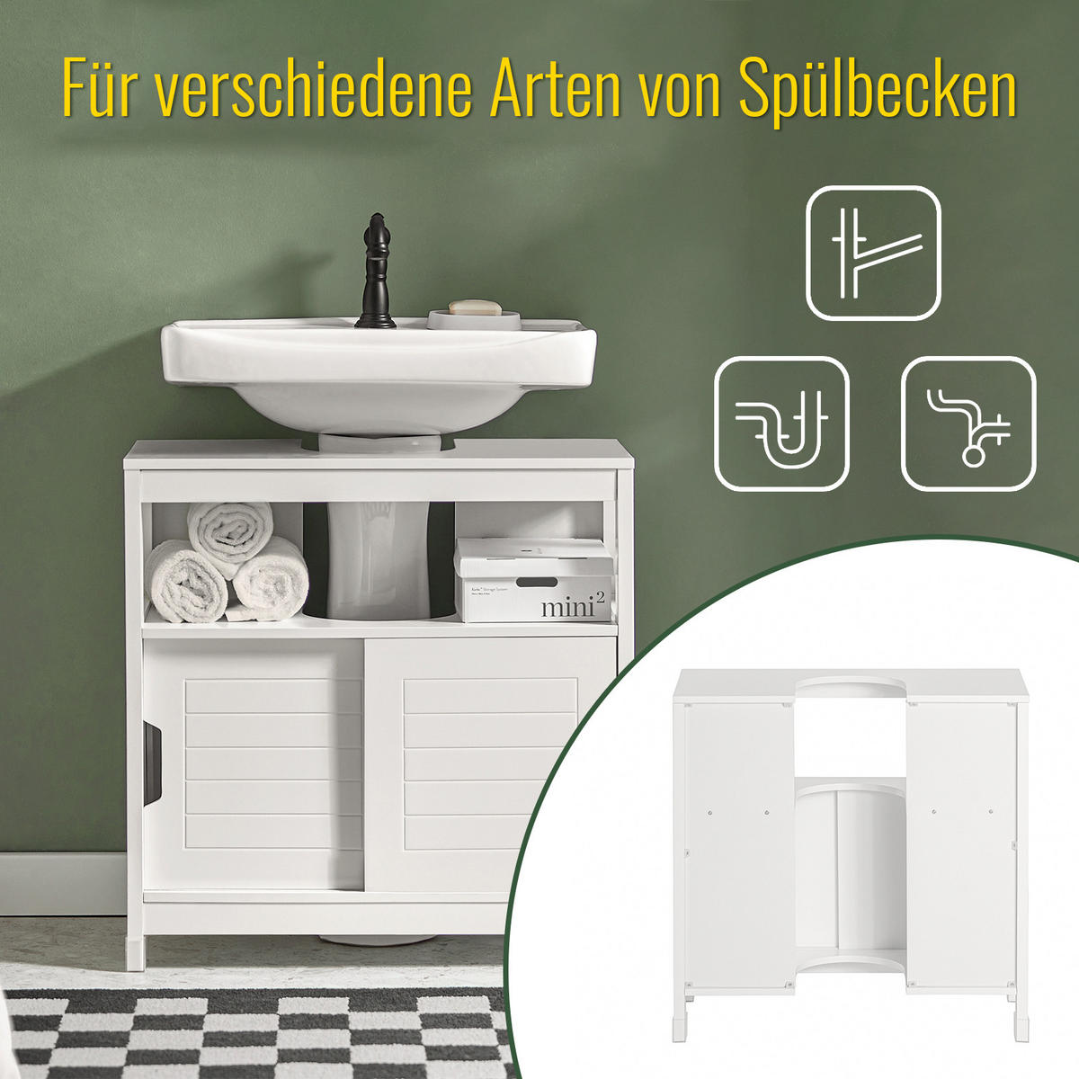 WASCHBECKENUNTERSCHRANK Weiß - Weiß, Holzwerkstoff (60/60/30cm) - SoBuy