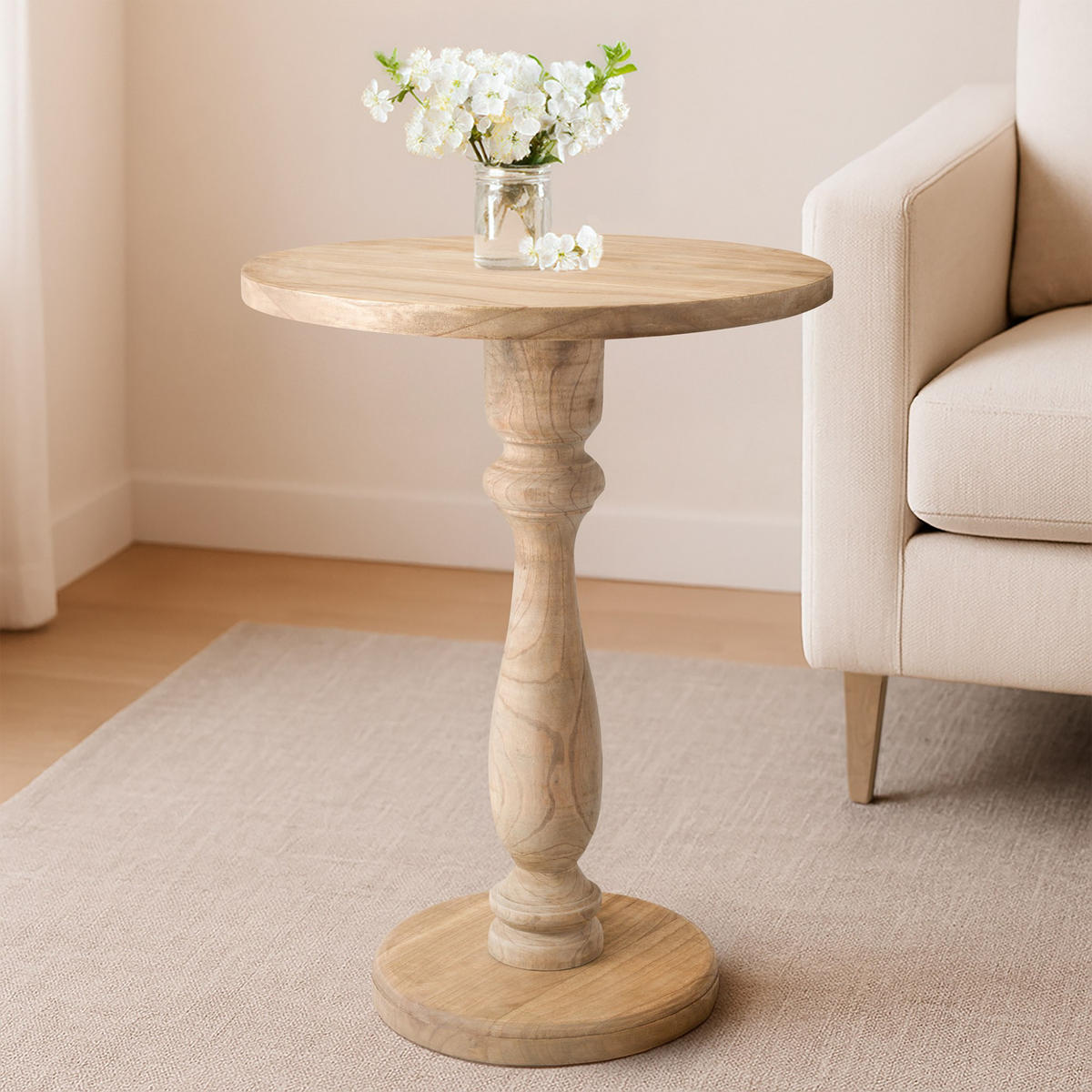 BEISTELLTISCH rund 50 cm Holz Natura - Eukalyptusholzfarben, Holz (50/50/60cm) - CLP