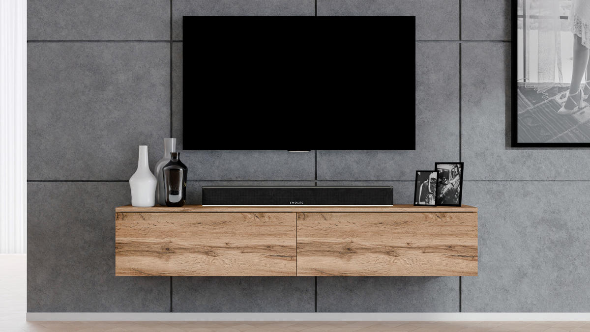 LOWBOARD Loriano 180 Eiche Wotan 180/34/32 cm – Designer Lowboard - Braun, Holzwerkstoff/Kunststoff (180/34/32cm) - AX Living