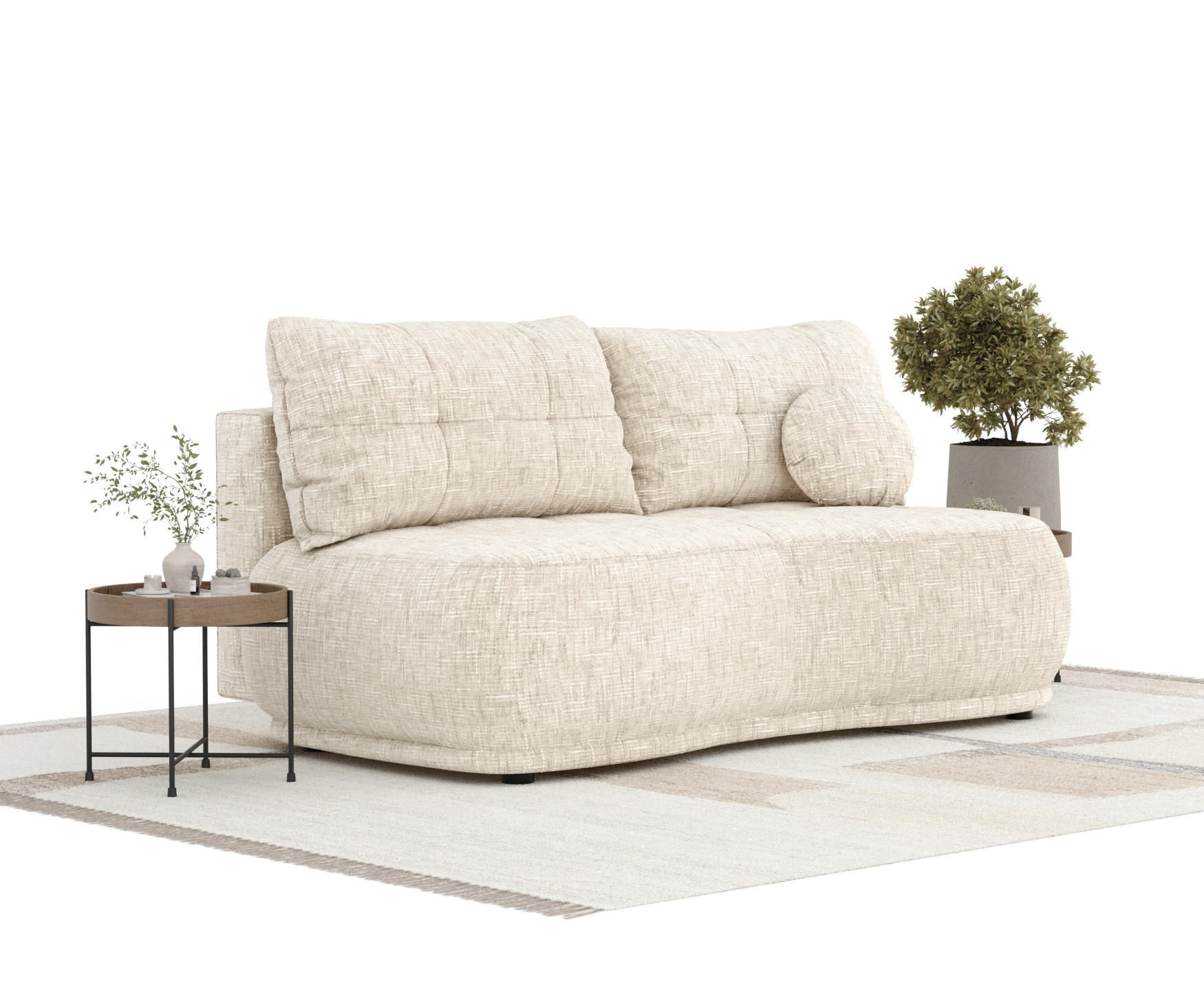 SCHLAFSOFA Cirrus Creme Webstoff - Creme/Schwarz, Holz/Holzwerkstoff (206/95/105cm) - Maison de Reve