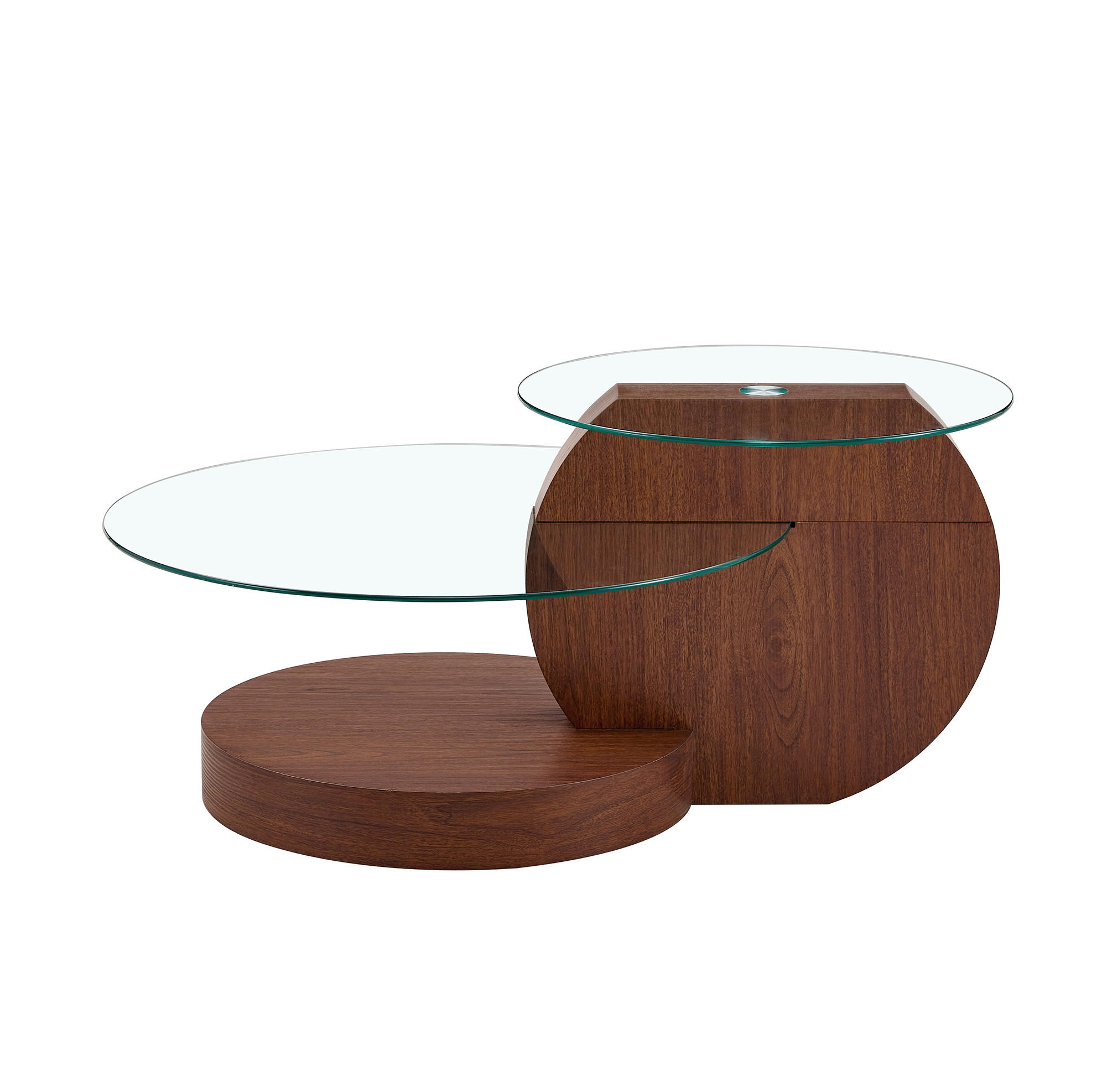 COUCHTISCH 70/70/44 cm mit mehrstufigen Ablagen und Sicherheitsglasplatte in Walnussoptik, Transparent/Walnuss - Walnussfarben, Holzwerkstoff (70/70/44cm) - Redom