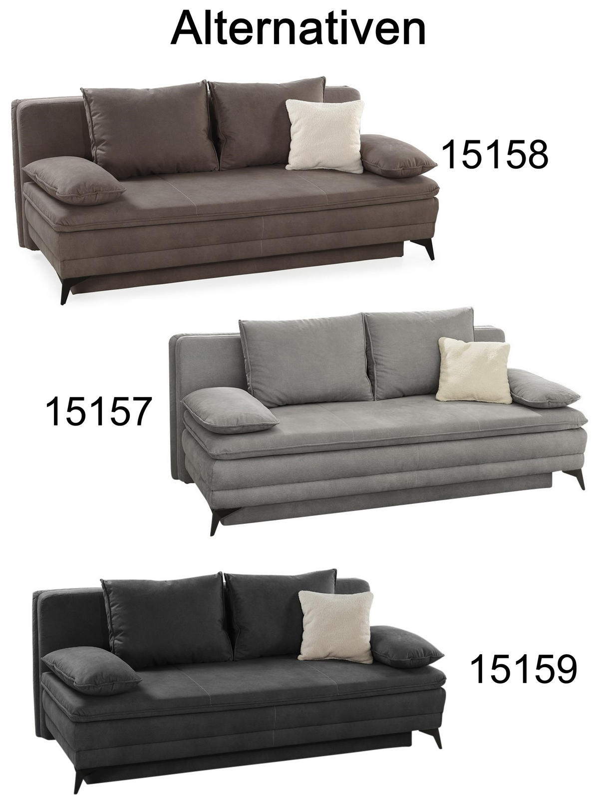 DAUER-SCHLAFSOFA Wellenunterfederung integr.Topper Bettkasten B202/T105/H90 cm, Liegefläche 158x199 cm, Mikrofaser Hellgrau / 15157 - Hellgrau/Schwarz, Textil/Metall (202/90/105cm) - luma-home