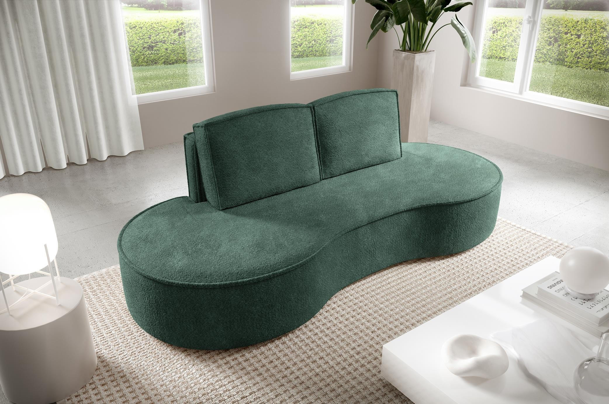 SOFA Flow Grün, mit Kissen in Abriamo Stoff - Dunkelgrün/Grün, Holzwerkstoff (234/88/101cm) - Bettso