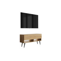 TV-LOWBOARD 100 cm Eiche Craft, schwarze schräge Beine, weiße LED, 100 × 32 × 52 cm - Braun, Holzwerkstoff (100/52/32cm) - 3XE LIVING