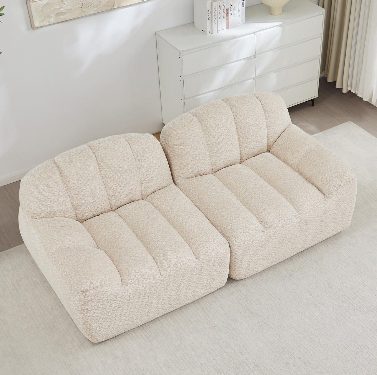 SOFA 210/104/79 cm in Beige Weiß aus Granulierter Fleece - Beige, Textil (104/79/210cm) - Flora Grace