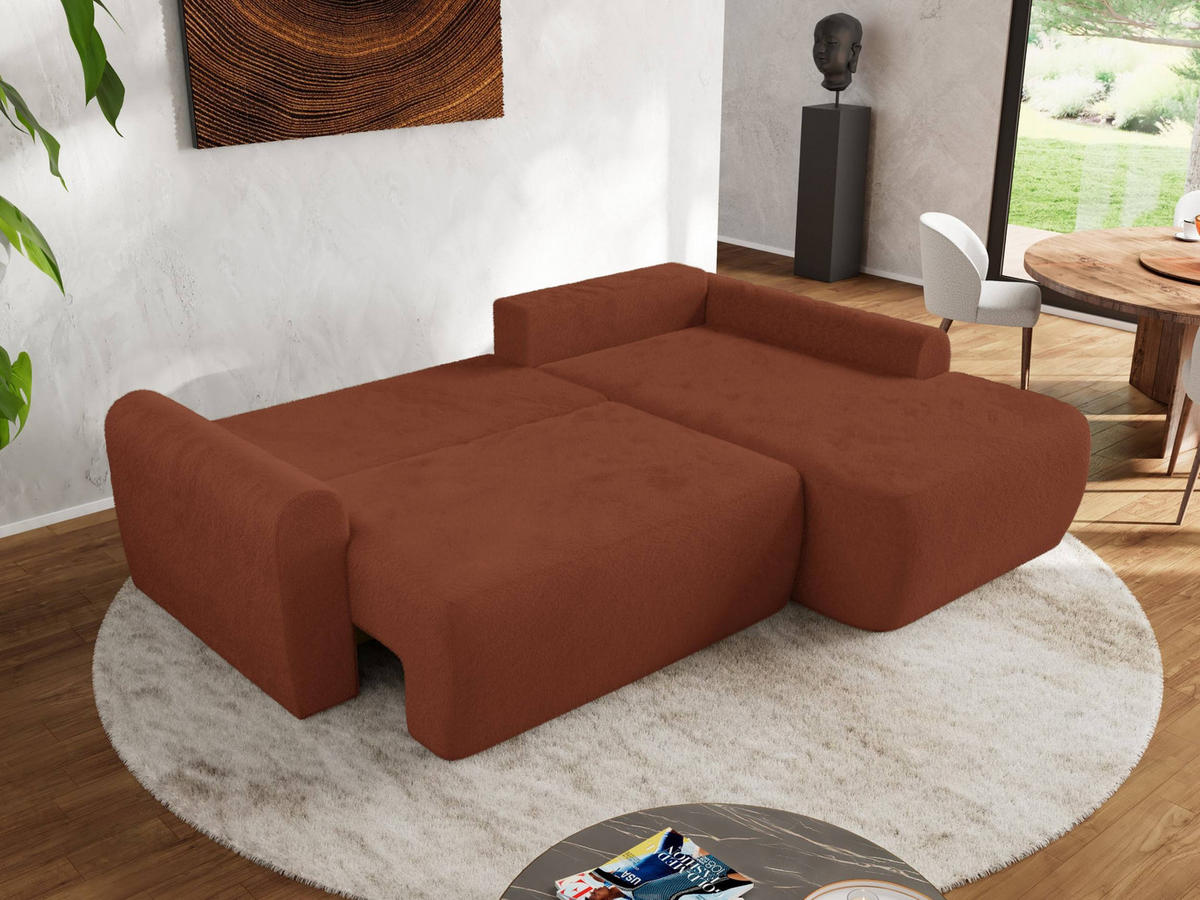 ECKSCHLAFSOFA CUBO L Orange Plüsch - rechts - Schwarz/Orange, Kunststoff/Textil (187/273cm) - MKS