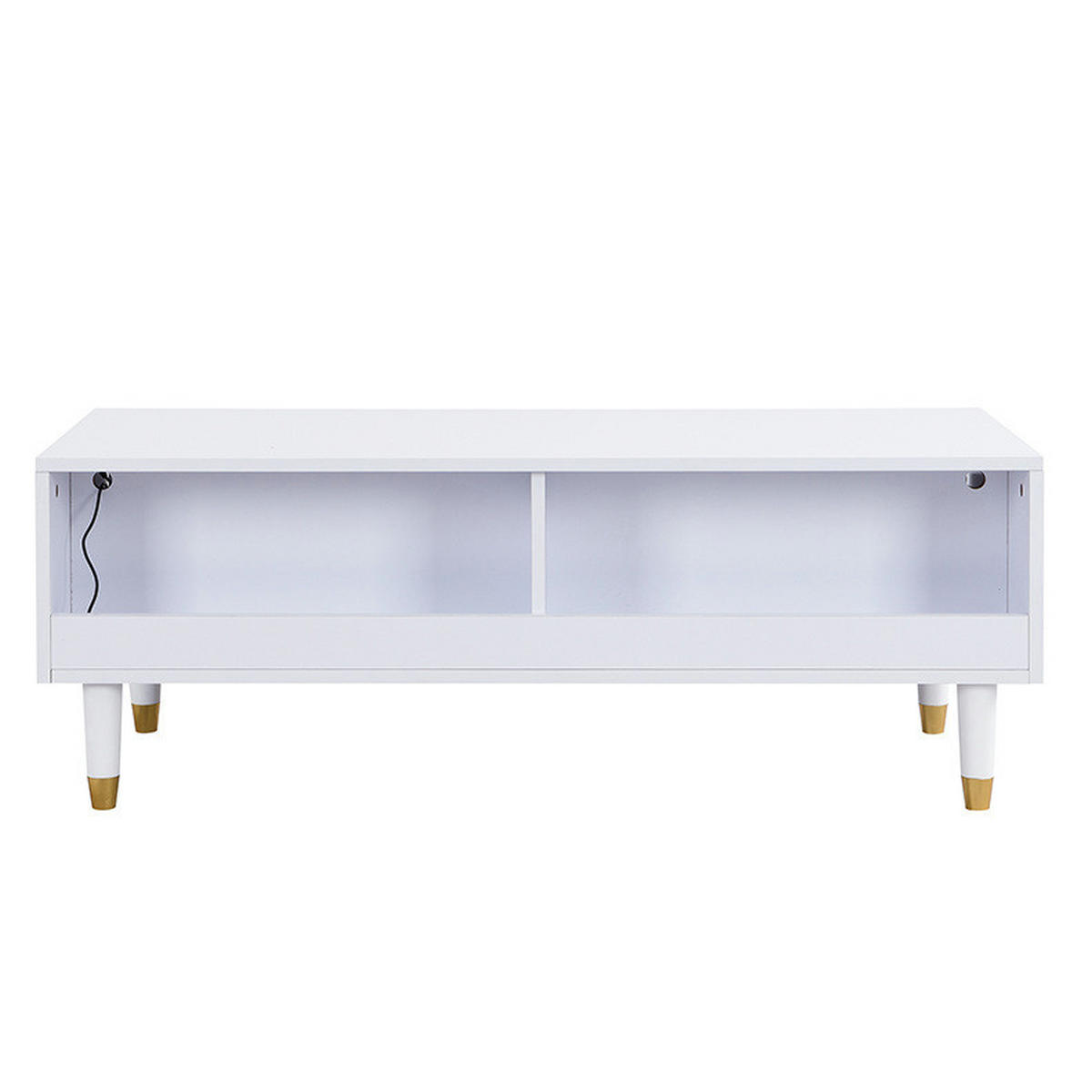KONFERENČNÍ stolek 110/50/40 cm bílý z MDF se 2 zásuvkami a LED osvětlením - bílá, kompozitní dřevo (110/50/40cm) - OKWISH