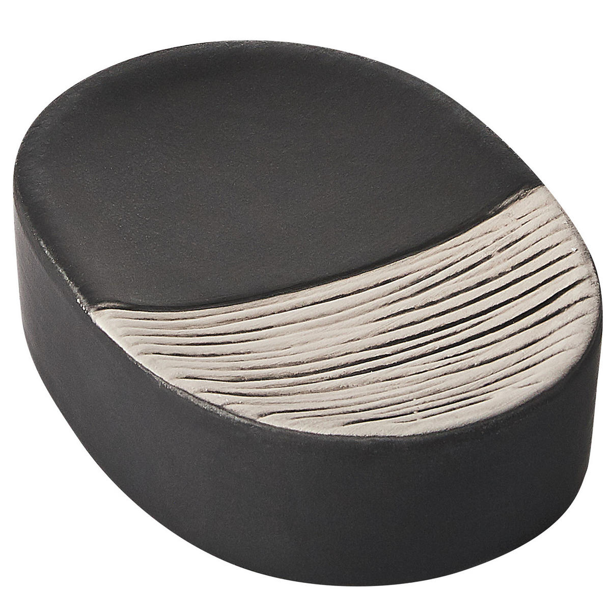 BADEZIMMER Set 4-teilig Keramik schwarz/beige Coro - Beige/Schwarz, Stein (9/19/13cm) - Beliani