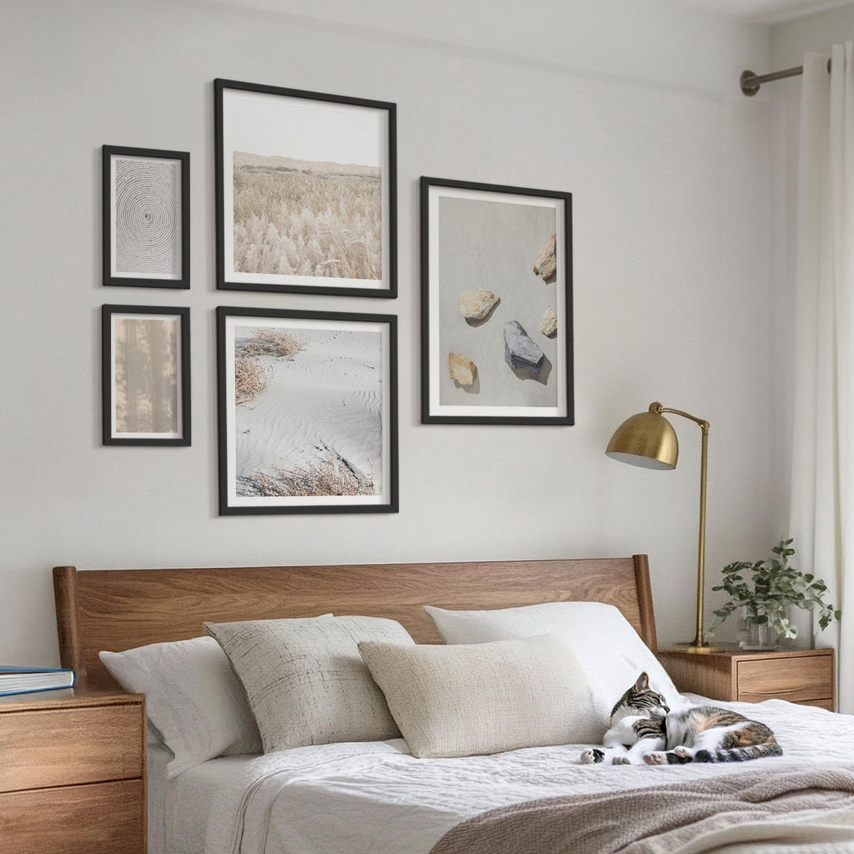 BILDER SET 5er Set - 50x50 cm & 20x30 cm & 40x60 cm Schwarzer Rahmen - Boho-Naturtexturen - Schwarz, Kunststoff (40/60cm) - TULUP