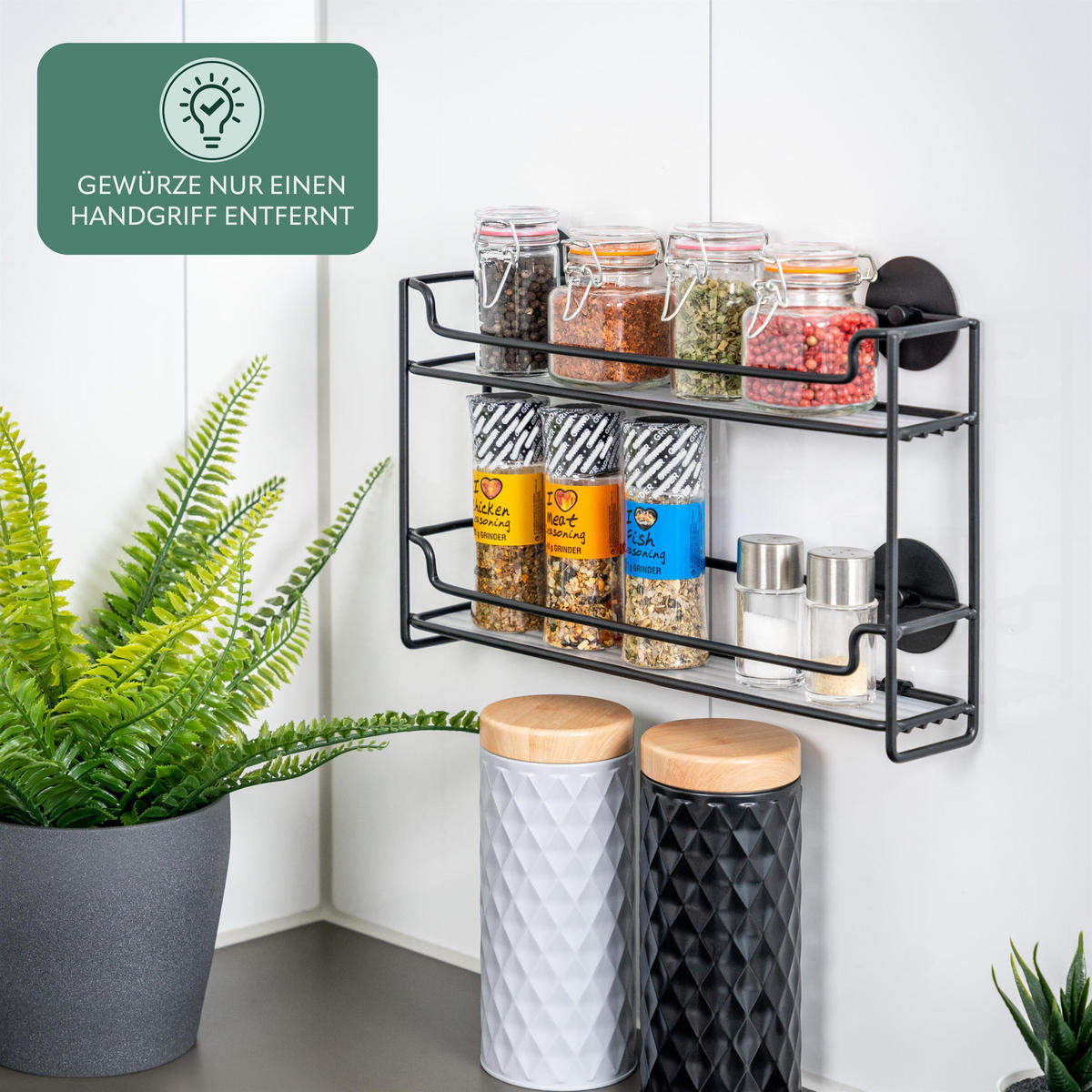 GEWÜRZREGAL, schwarz, Stahl - Schwarz, Metall (32.5/20/6.5cm) - bremermann