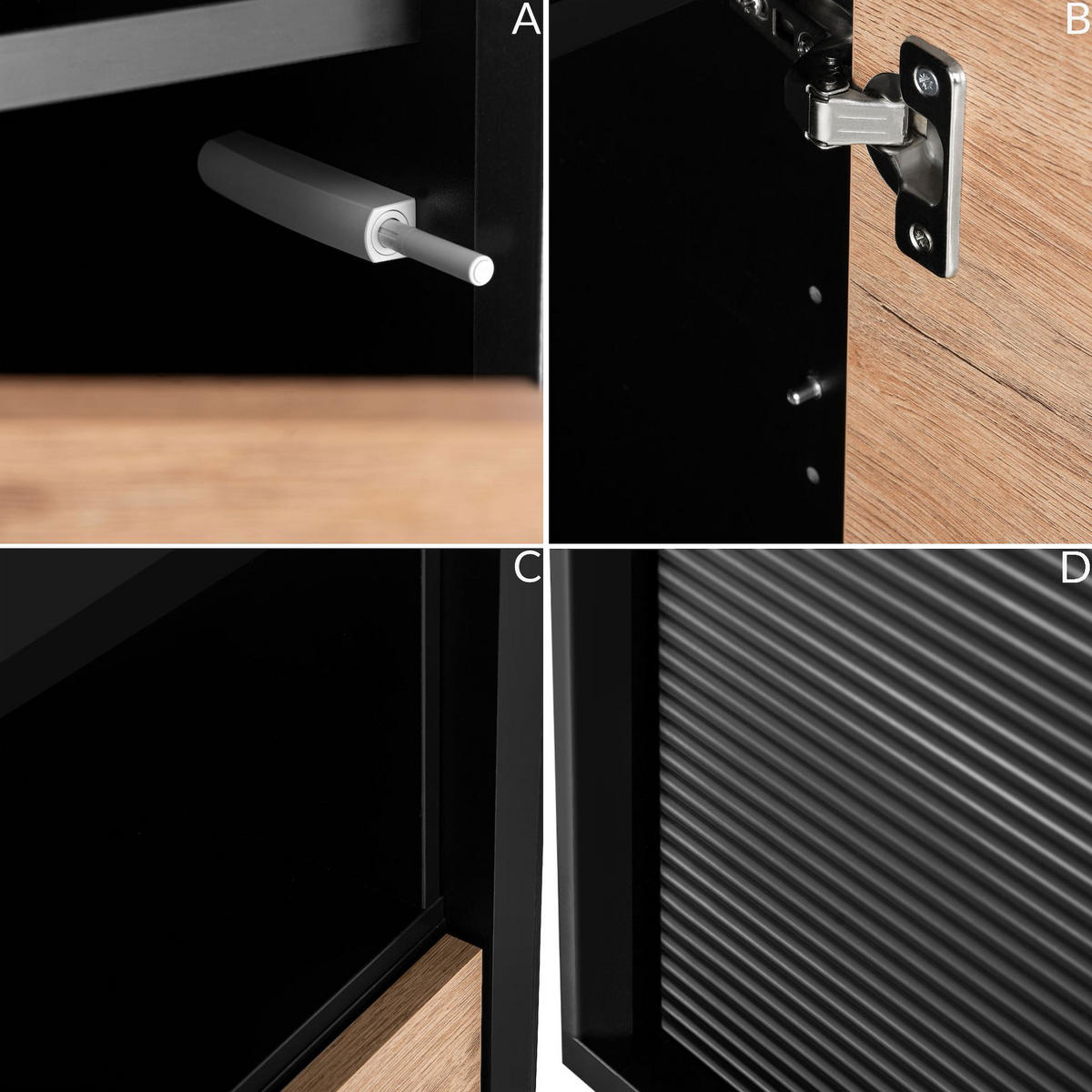 BÜCHERREGAL LOFTY mit Einsatz, schwarz - Eichefarben/Schwarz, Holzwerkstoff (52/135/41cm) - KONSIMO®