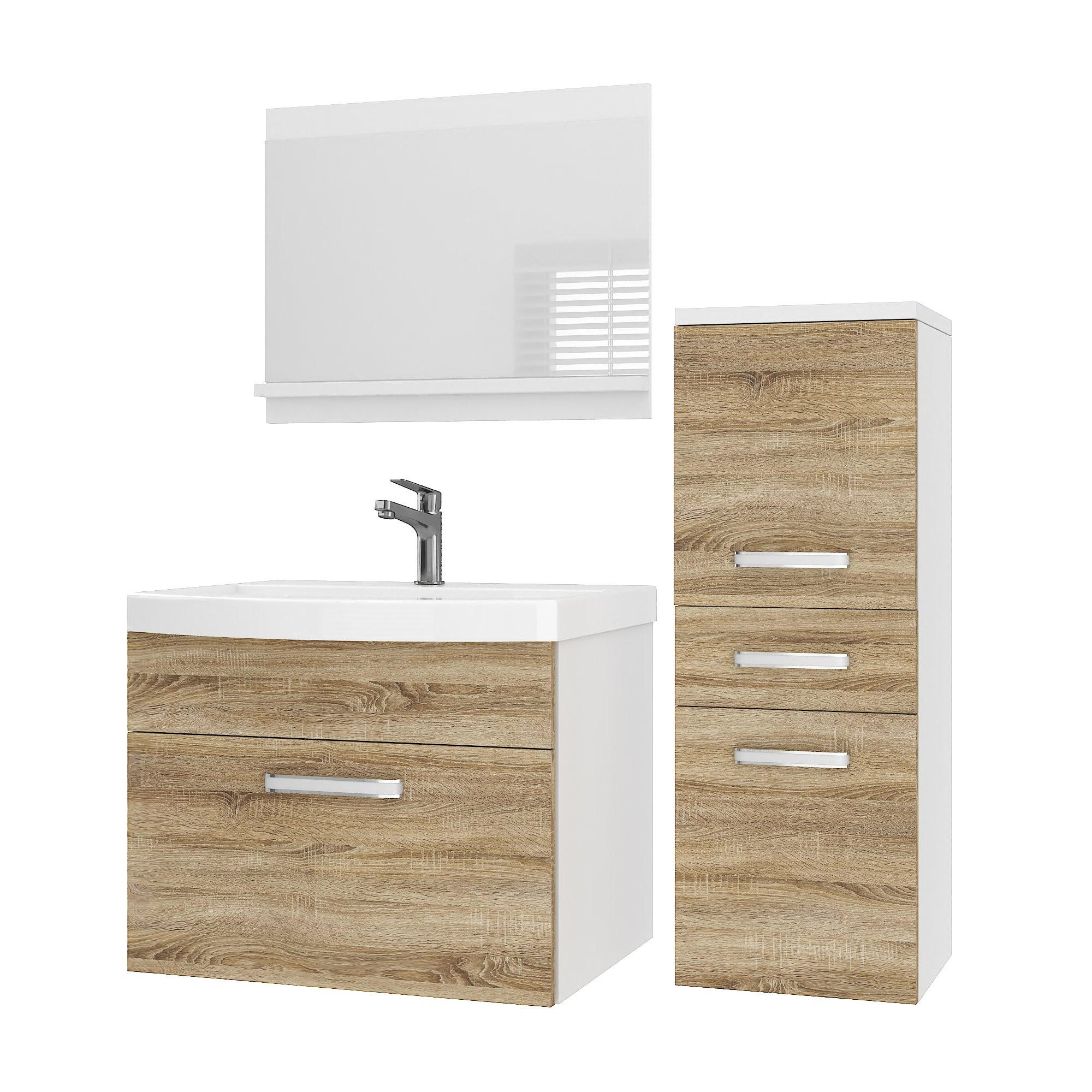 BADMÖBEL Badezimmer SET PRI M2, Sonoma Eiche Matt, 90 cm - Sonoma Eiche, Holz (38.7/81/90cm) - B BELINI GROUP