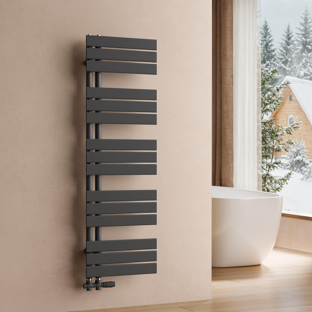 HEIZKÖRPER 132/40 cm Anthrazit Warmwasser aus Stahl 598 W mit Mittelanschluss G1/2" - Anthrazit, Metall (40/132/5.9cm) - S'AFIELINA