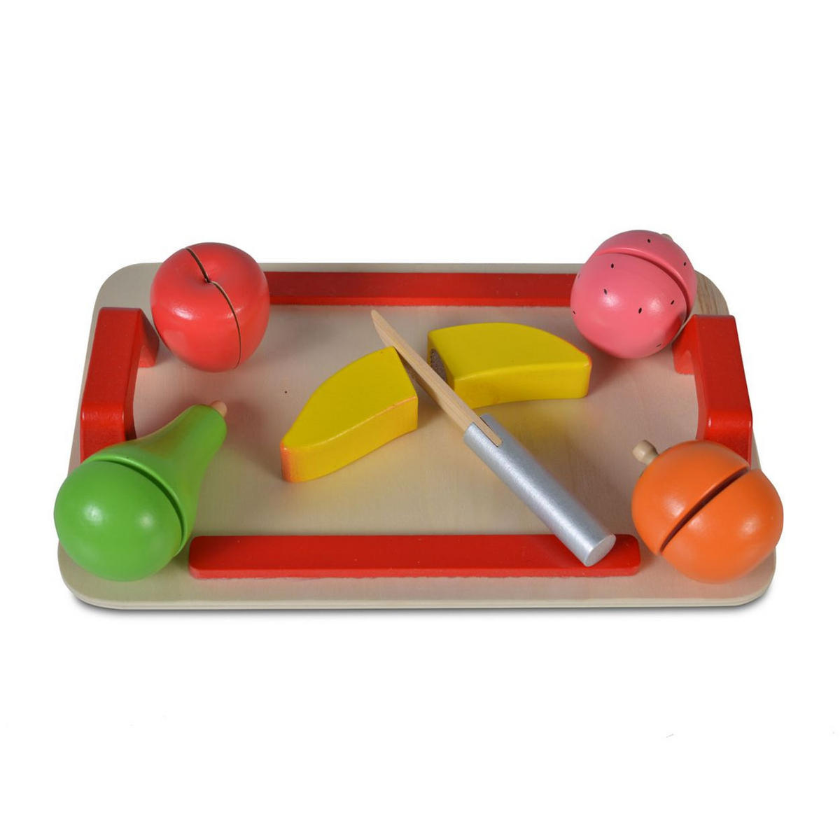 SPIELZEUGLEBENSMITTEL 4306 bunt Holz, 12-teilig, Schneidbrett, Messer, Selbstverschluss, Früchte - Multicolor, Holz (16/5/26cm) - Moni
