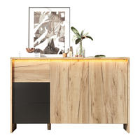 SIDEBOARD 120x40x76 cm mit LED, 2 Türen und 3 Schubladen - Schwarz, Holzwerkstoff (120/76/40cm)