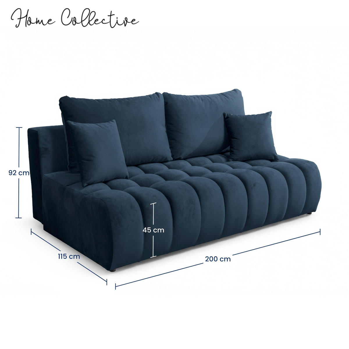 SOFA 200 cm in Marineblau - Dunkelblau, Textil (200/92/115cm) - Home Collective