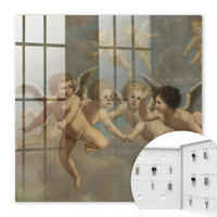 SCHLÜSSELBOX Weiß 30x30 cm – Türöffnung nach rechts - Fliegende Engel Putten Barockgemälde - Beige, Metall (30/30/5cm) - TULUP