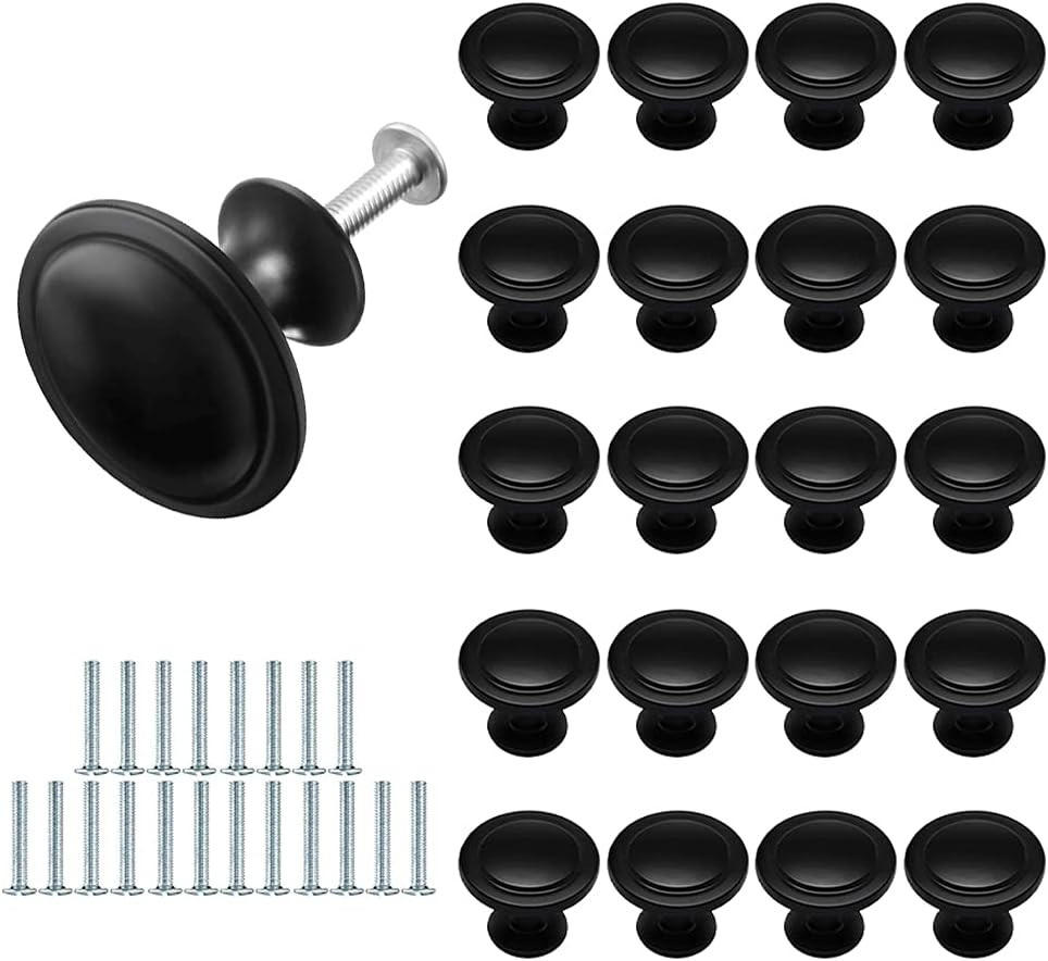 SCHRANKKNOPF Schwarz Matt 20er-Set 26 mm - Schwarz, Metall (2.6/2.1/2.6cm)
