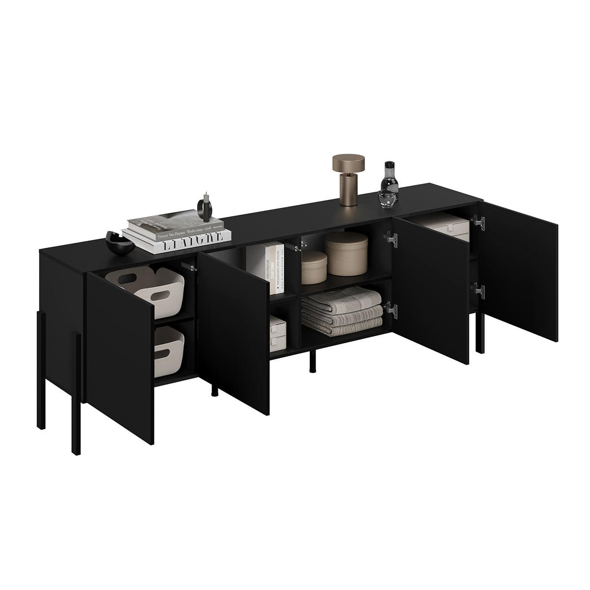 TV STOLEK Bérénice Černá - černá, kompozitní dřevo (204/70/40cm) - Petits-meubles