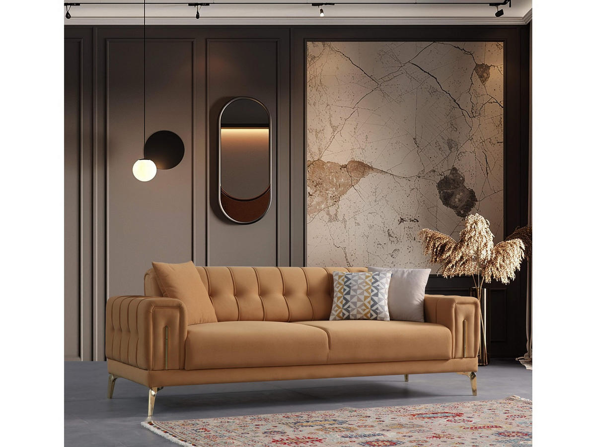 SOFA Majesty 3-Sitzer Mikrofaser Webstoff Karamell - Braun, Kunststoff/Textil (230/86/93cm)
