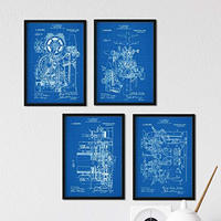 POSTER Set mit 4 Blau Druckerei Patent A4 Rahmenlos - Klar, Papier (29.7/3cm) - Nacnic