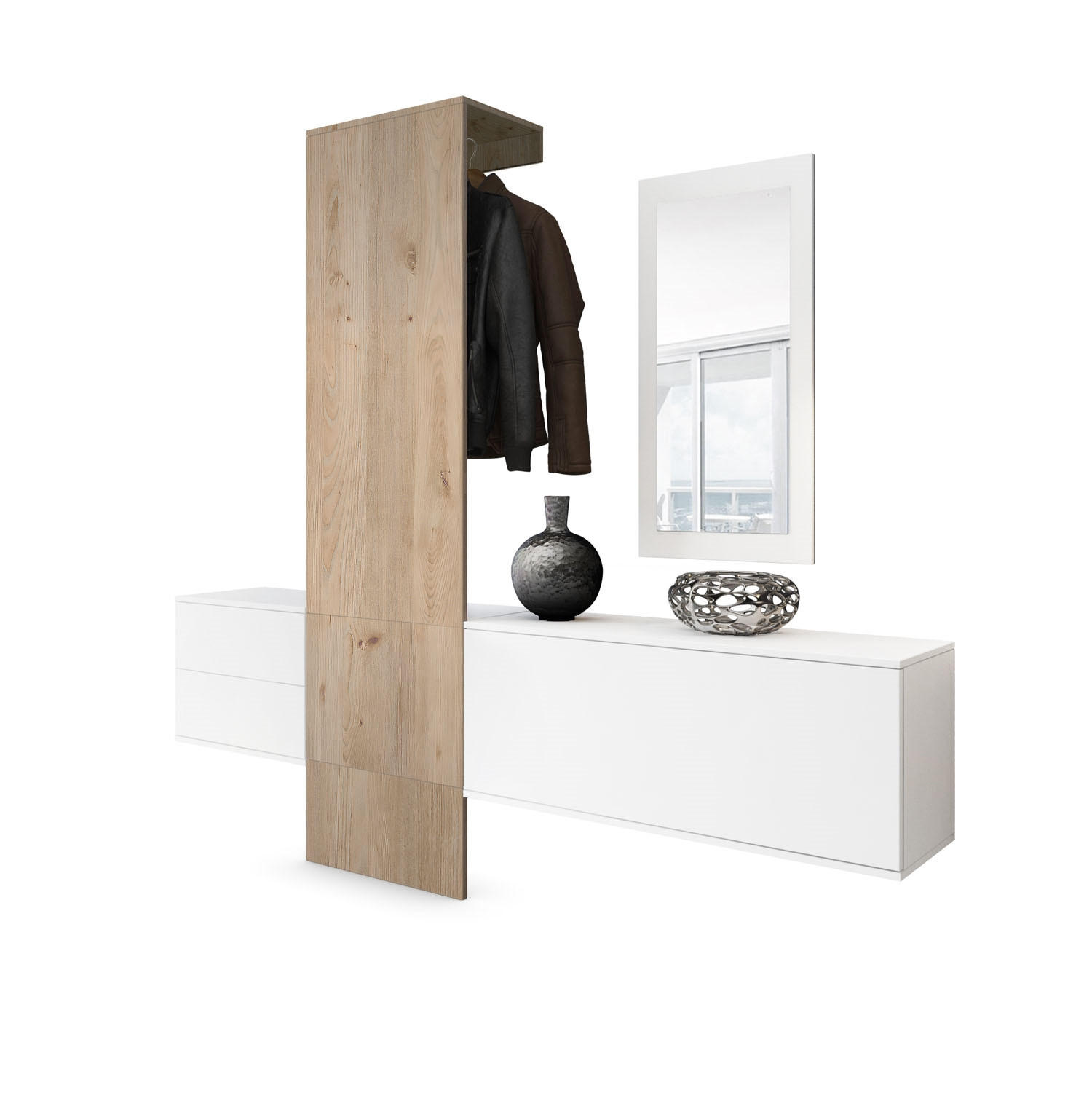 GARDEROBE Carlton Paneel in Eiche Nordic - Silbereichenfarben, Holzwerkstoff (208/193/35cm) - Vladon