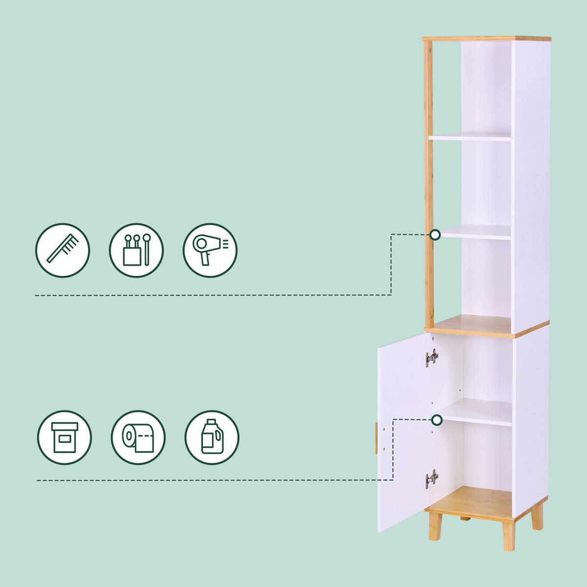 KÚPEĽŇOVÝ skrinka - biela, drevo/kompozitné drevo (33/169/31cm) - Relaxdays