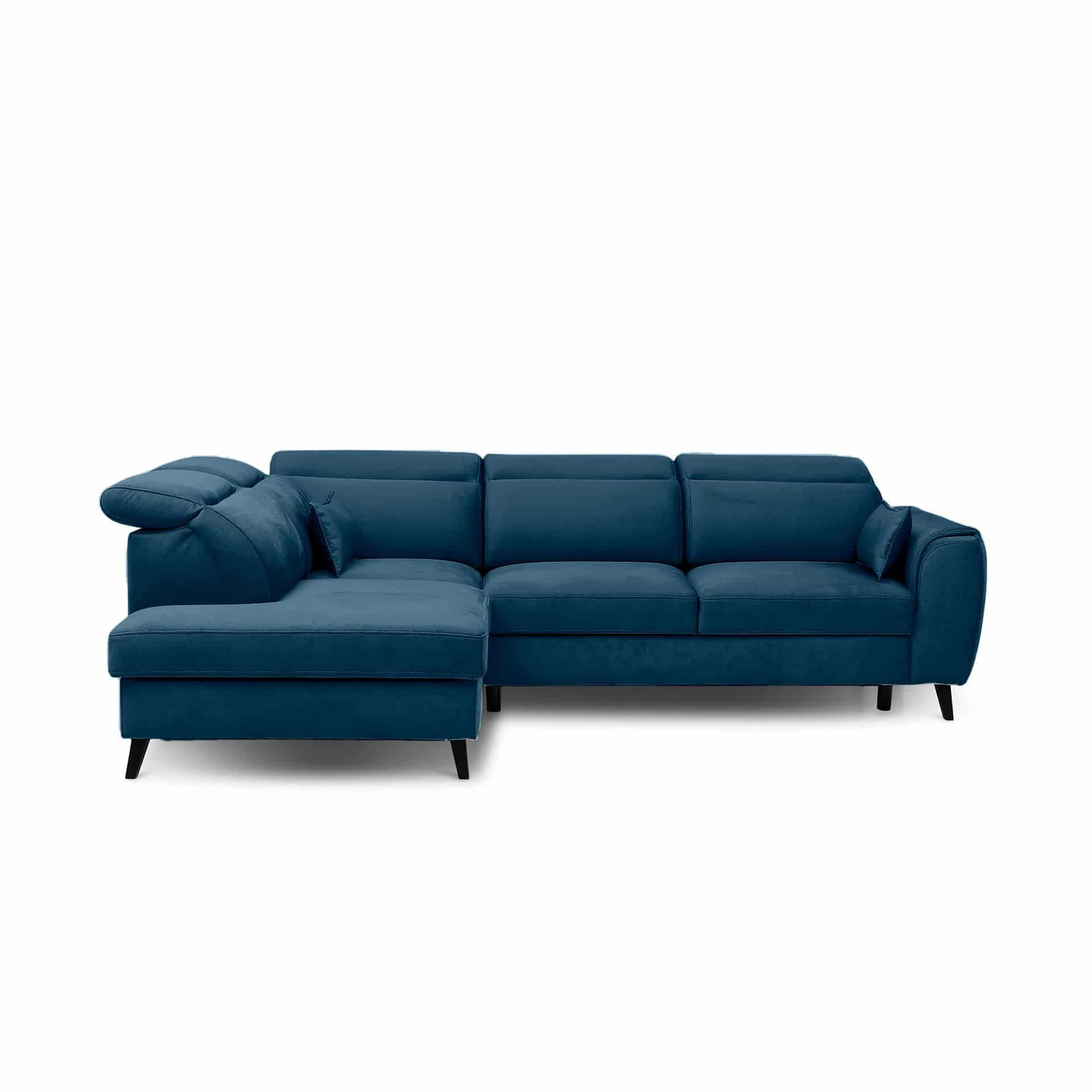 ECKSOFA mit Schlaffunktion & Bettkasten - Schwarz/Dunkelblau, Holz/Textil (255/201cm) - Eltap