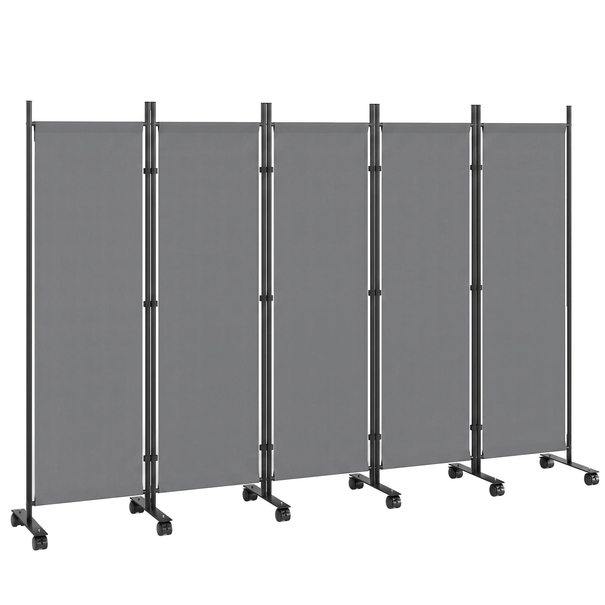 PARAVENT DE-18086 5-teilig mit 12 Rollen, erweiterbar Dunkelgrau - Dunkelgrau, Metall (40/170/252cm) - ComfortXL
