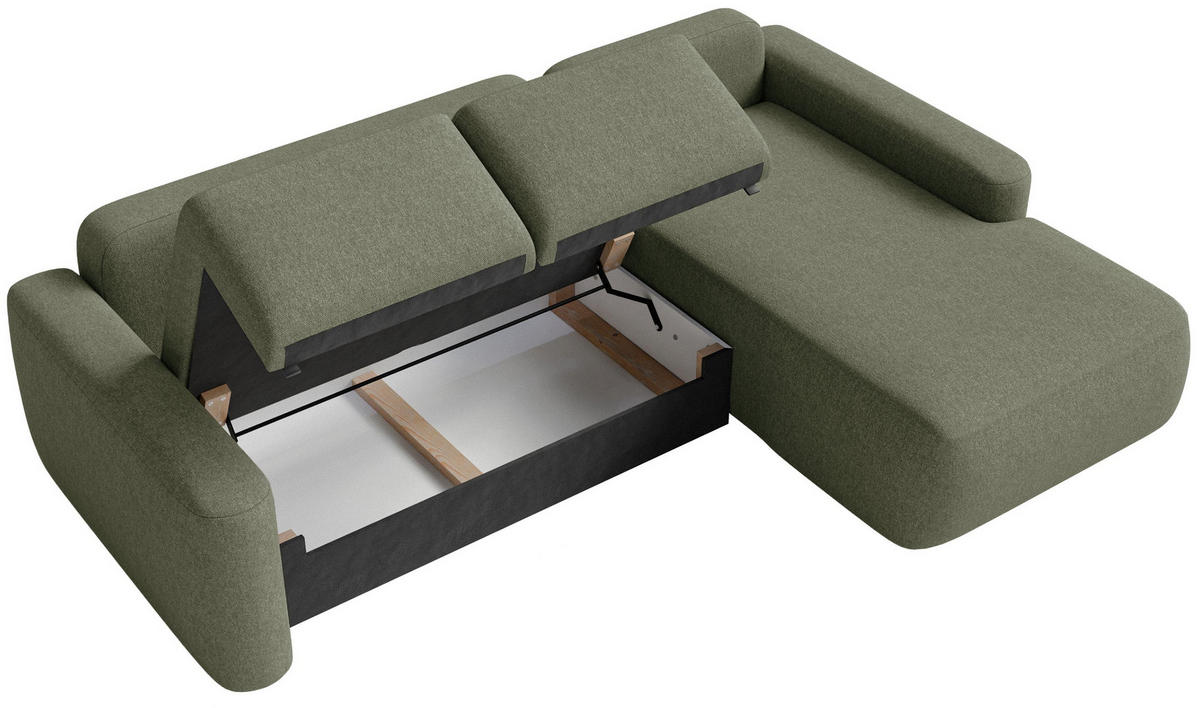 ECKSOFA Carnos Mini Olivgrün Chenille - Schwarz/Olivgrün, Kunststoff/Textil (164/238cm) - Selsey