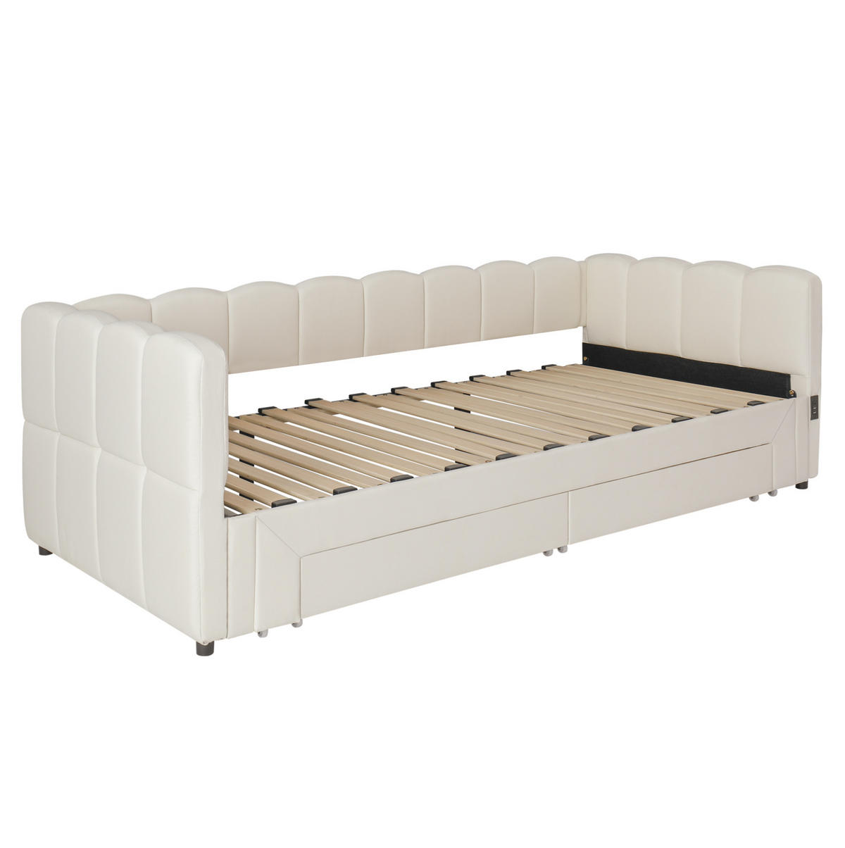 POLSTERBETT aus Leinen 90x200 cm in Beige mit Ausziehfunktion - Beige, Textil (90/200cm) - Modfu